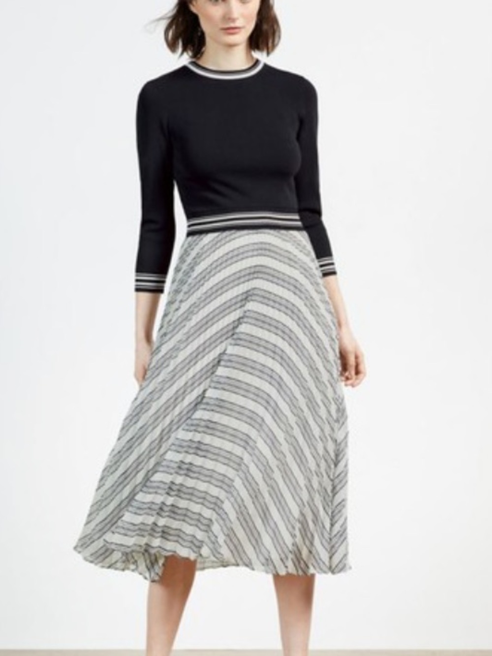 Ted Baker NWT Lantai A-Line Crewneck Mockable Midi Dress Navy White Size M/L
